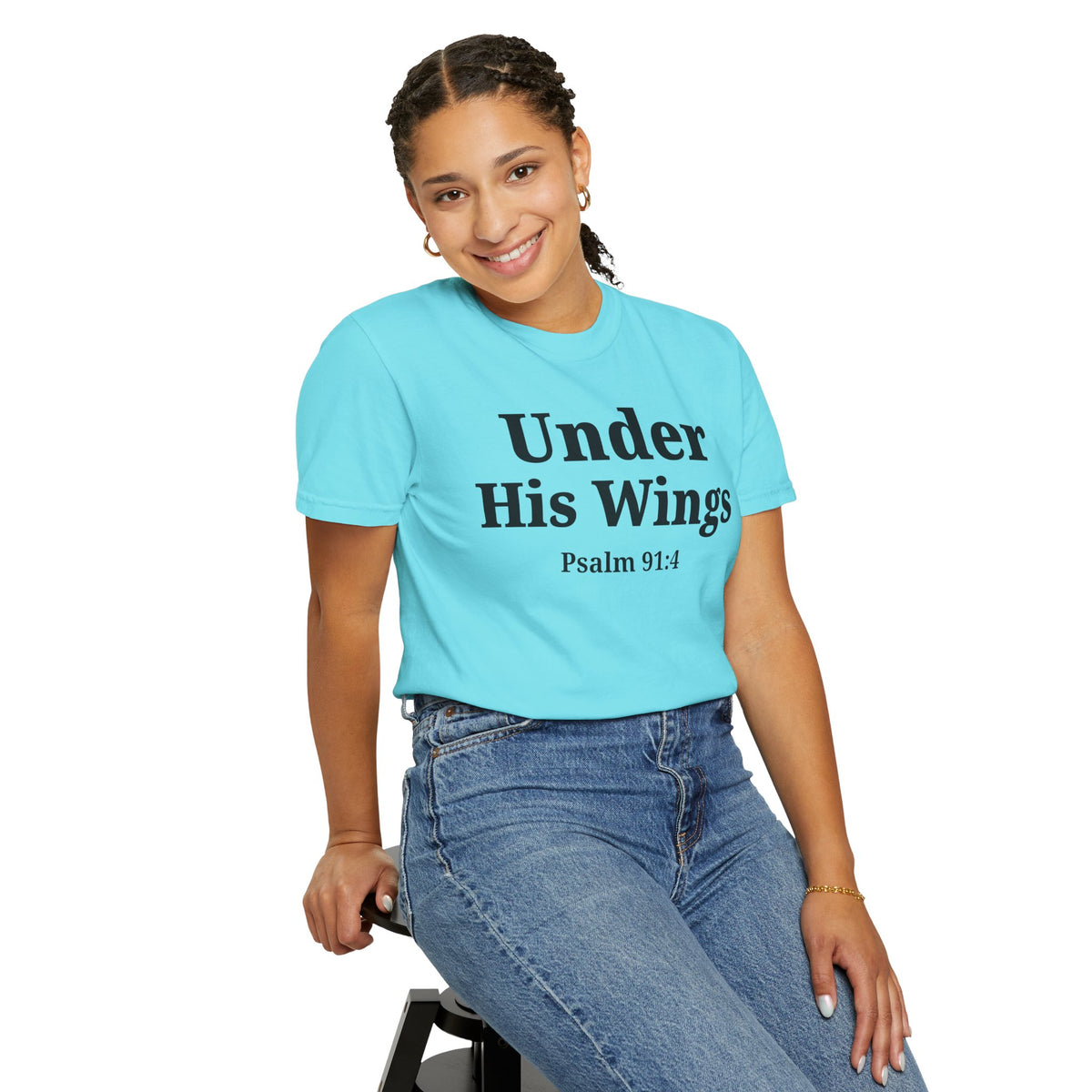 "Under His Wings" Psalm 91:4 — Casual bright colored Graphic Tee (Comfort Colors)