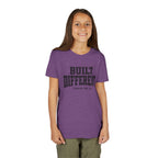Youth Tee — "Built Different" Psalm 139:14 Christian Kids Shirt (Bella Canvas 3001y)