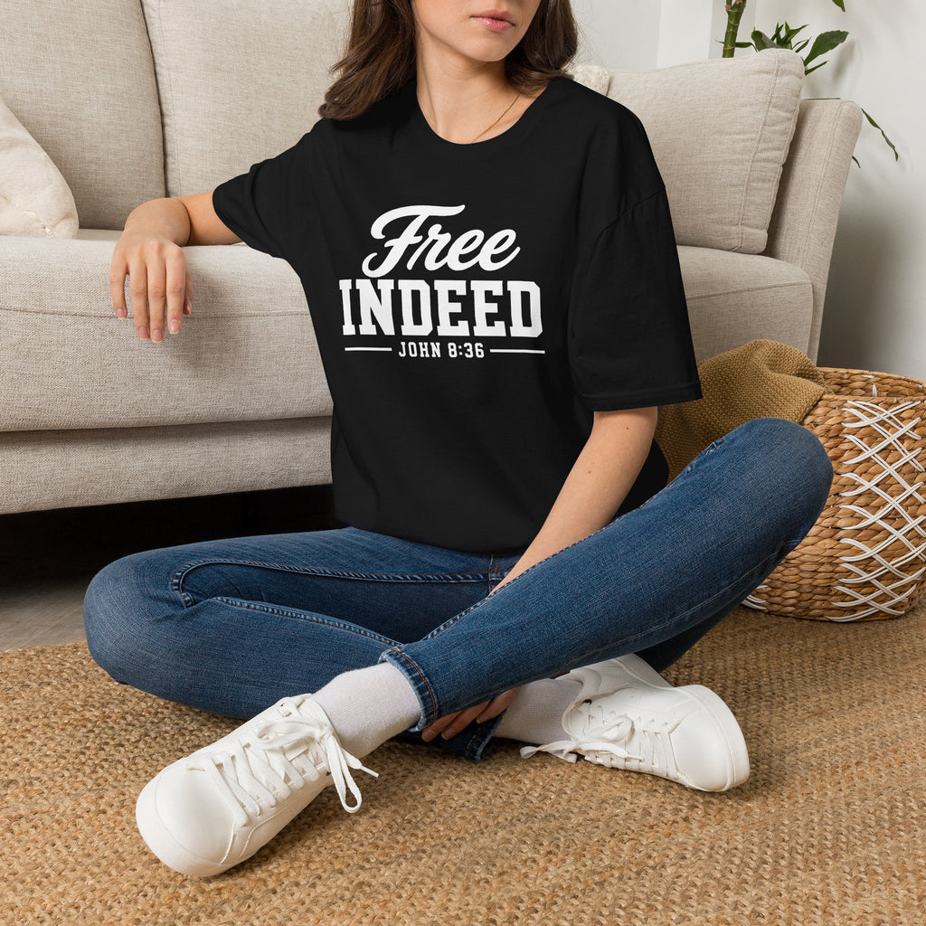 "Free Indeed" John 8:36 T-Shirt — Christian Faith Tee (Gildan 64000)