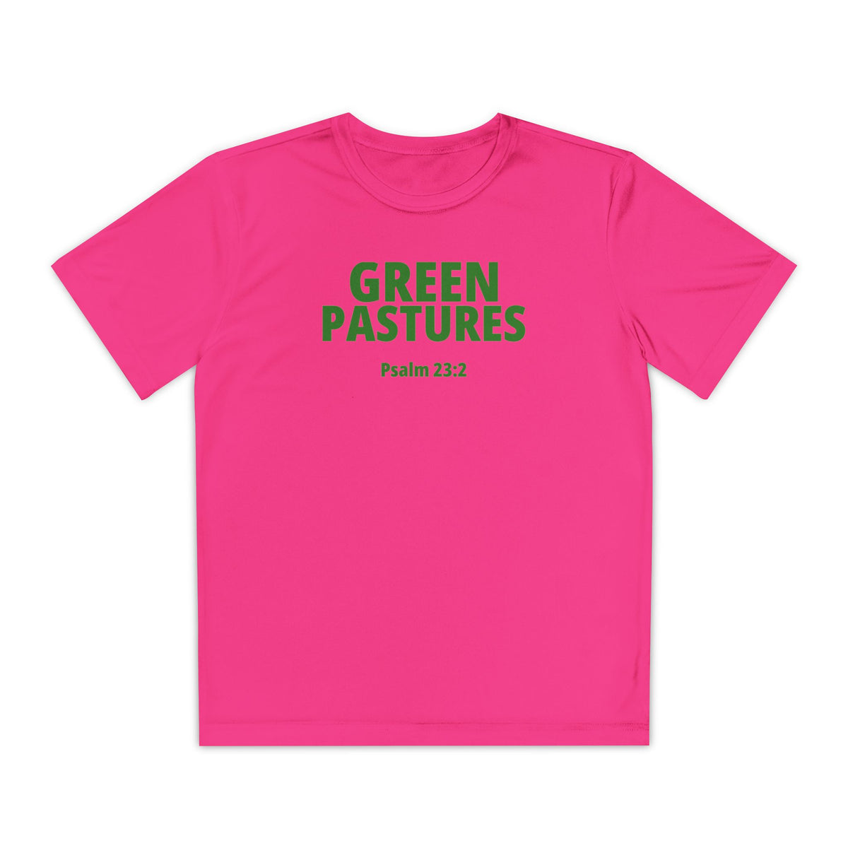 Youth "Green Pastures" Psalms 23:2 Tee — Christian Motivational Shirt  (Sport Tek)