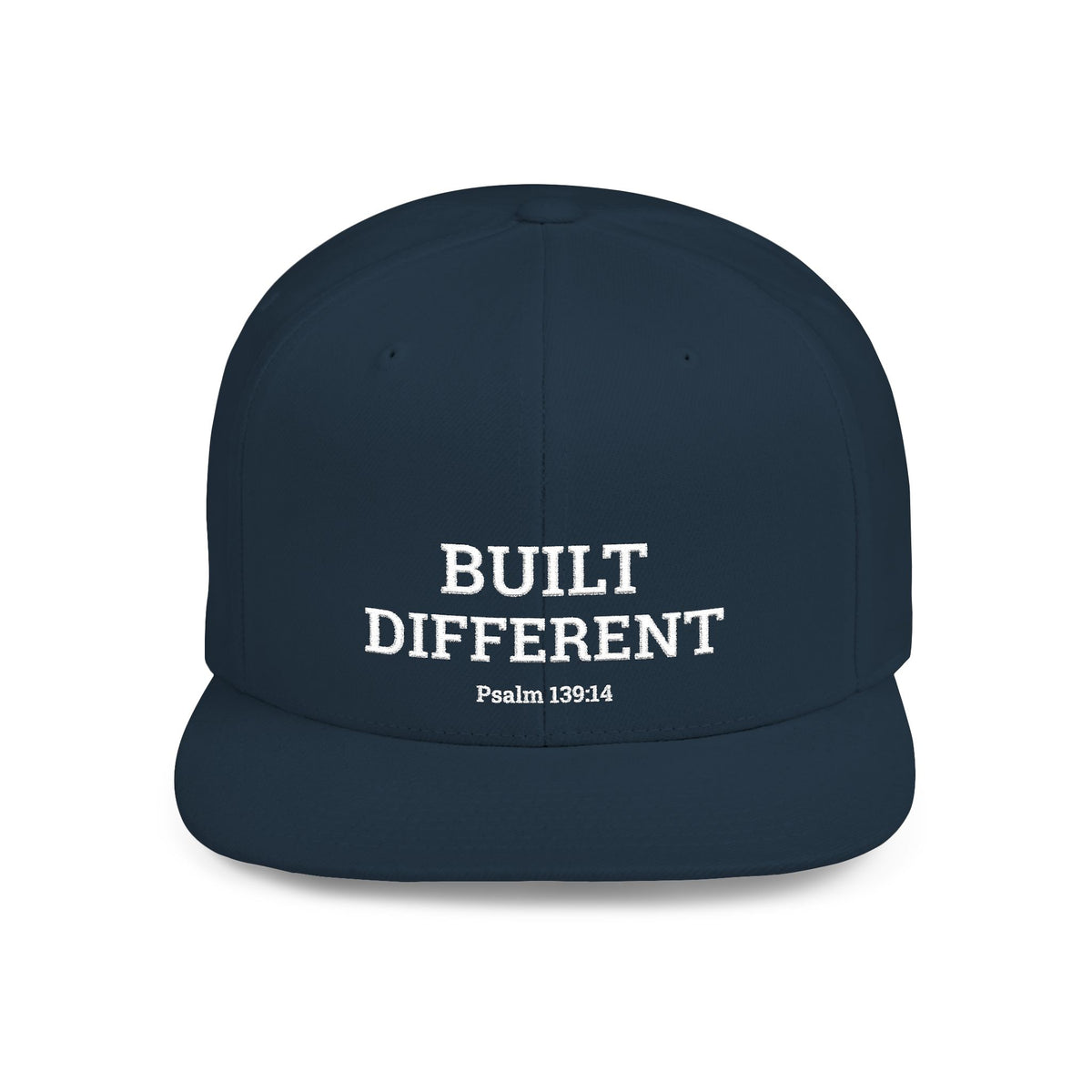 Snapback Hat — "Built Different" Psalm 139:14 Embroidered Flat-Bill Cap