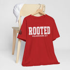 "Rooted" Colossians 2:7 Tee — Christian Faith Inspirational T-Shirt (Bella+Canvas 3001)